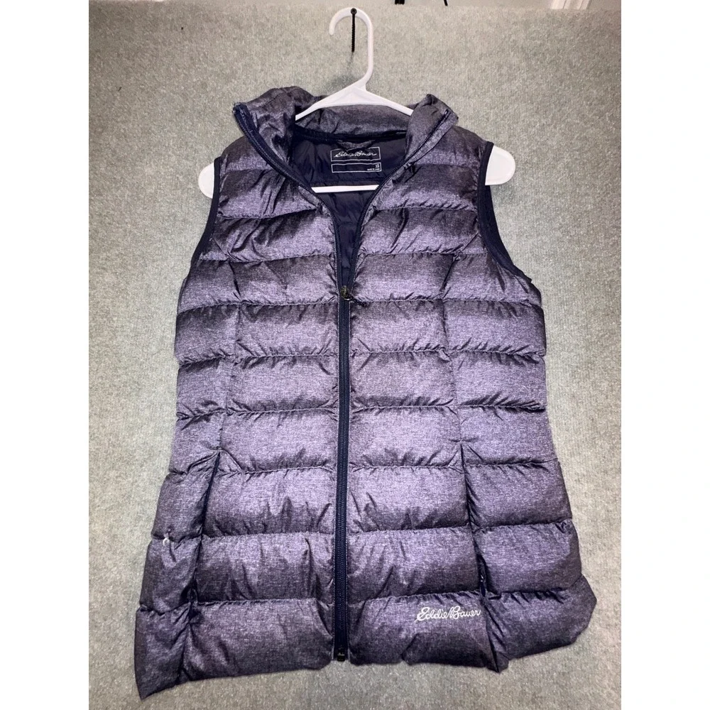 Eddie Bauer Mens Hooded Puffer Vest Heathered Gray Quilted Zip Sleeveless xs